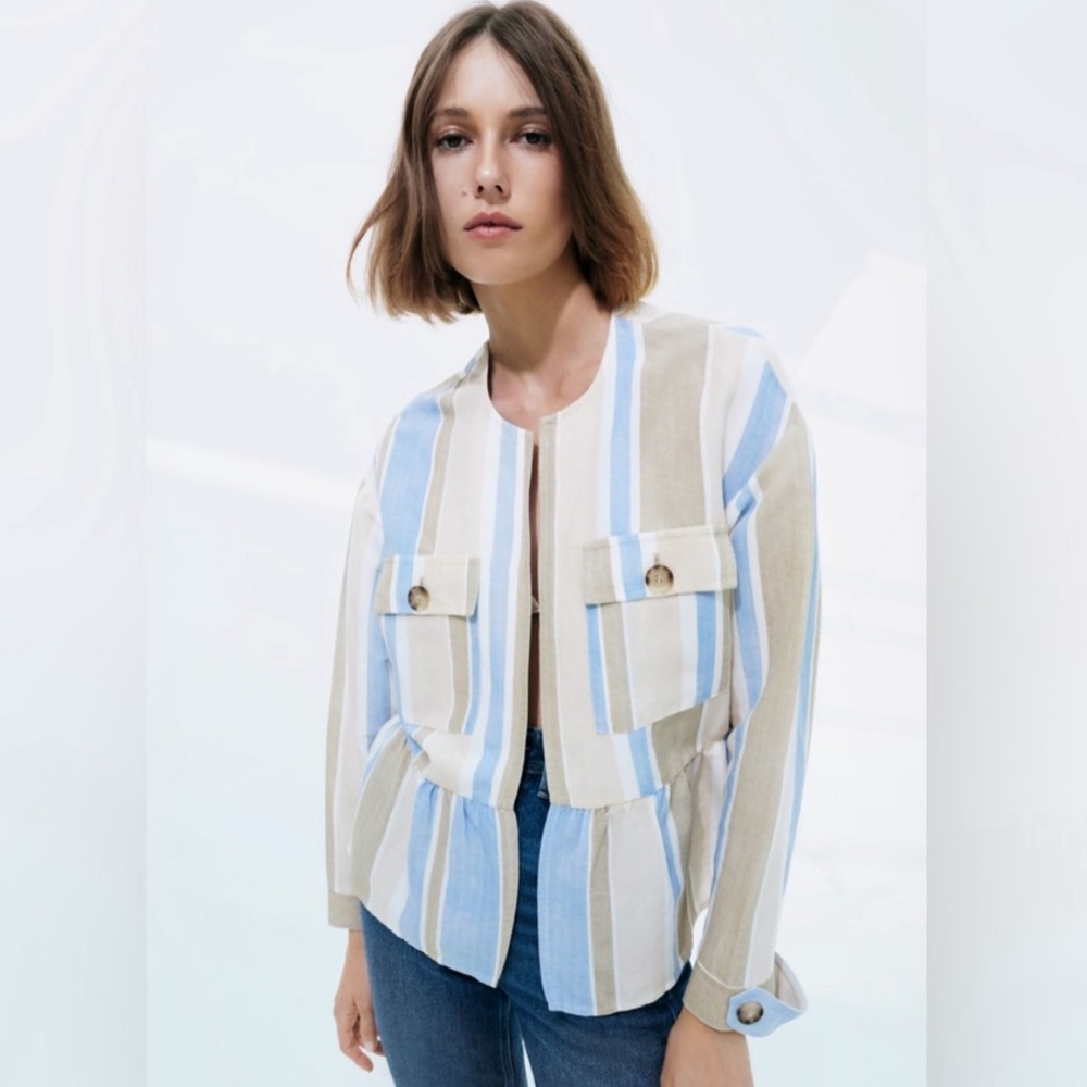 ZARA Linen Blend Striped Jacket